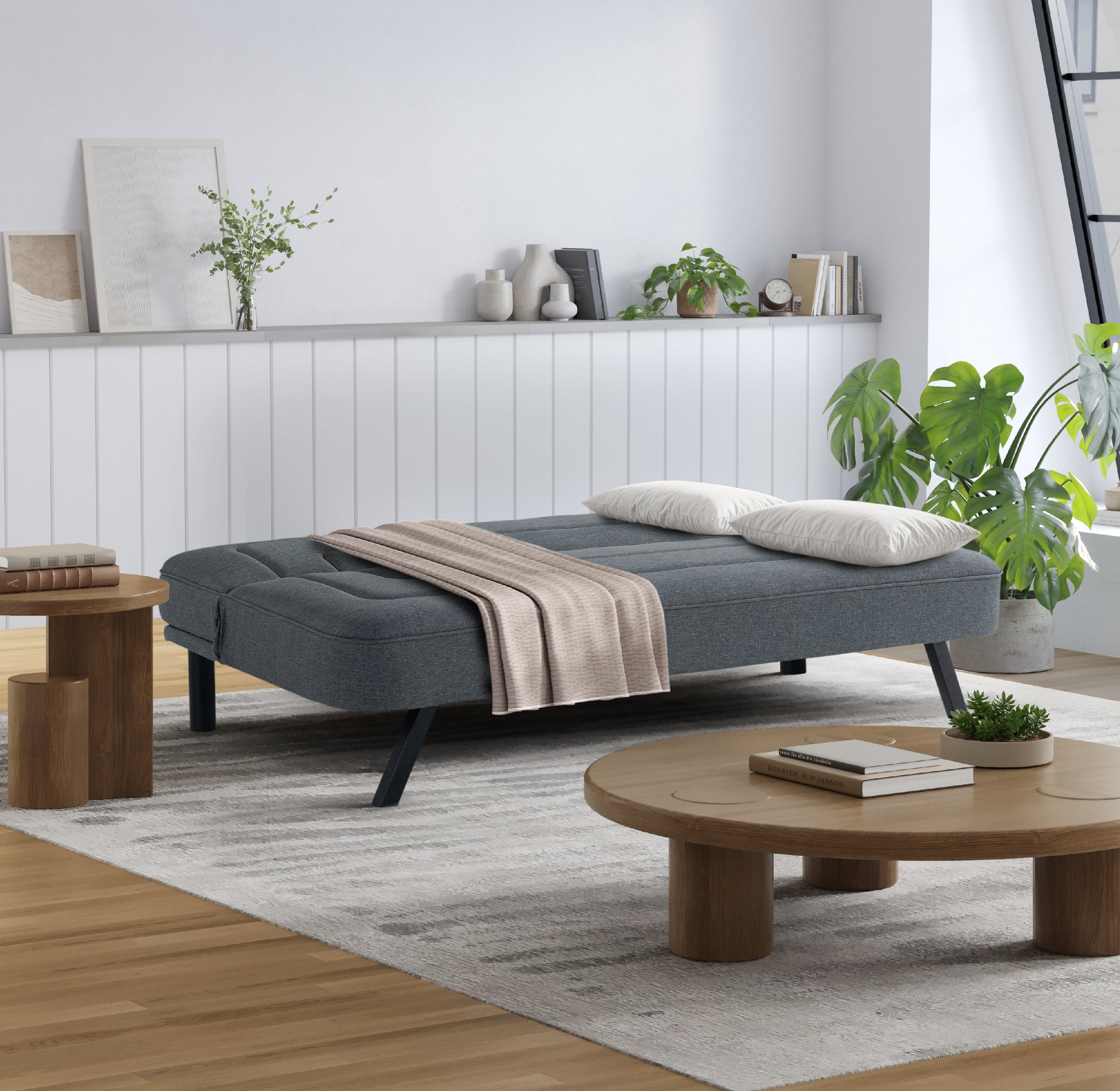 Serta Fletcher Modern Twin Futon, Charcoal Woven Fabric
