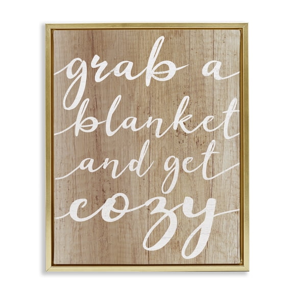 Stupell Industries Cottage Get Cozy Rustic Phrase Gold Floating Frame Canvas Art, 17 x 21, by Lil' Rue