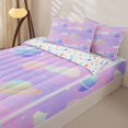 thumbnail image 3 of Manfei Kawaii Ringed Planets Zipper Twin Comforter Sets with Fitted Sheet and 2 Pillowcases,Cute Clouds Zipper Bedding Set,Pink Purple,Colorful Stars Reversible,4pcs, 3 of 8