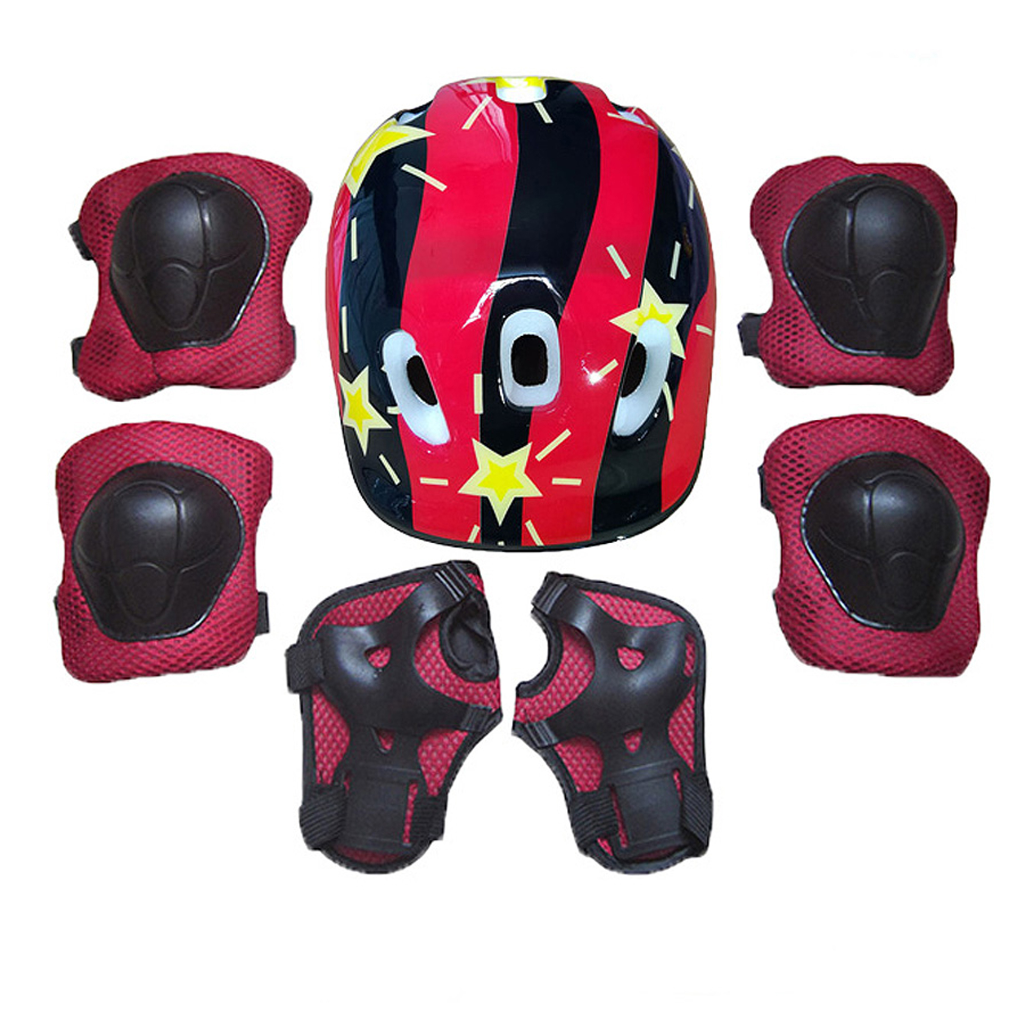 AmShibel 7Pcs Kids Safety Helmet Knee Elbow Pad Set For Boys Girls
