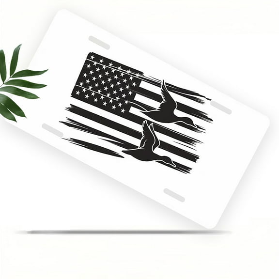 Flying duck and flag Front License Plate, Metal License Plate, Funny Standard Plates Personalized Novelty Decorative For Men/Women/Boys/Girls Car 6×12 Inch