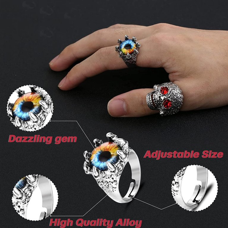 Subiceto 15 Pieces Vintage Punk Rings Adjustable Gothic Rings For Women Men  Frog Octopus Snake Skull Claw Cool Rings Set Jewelry