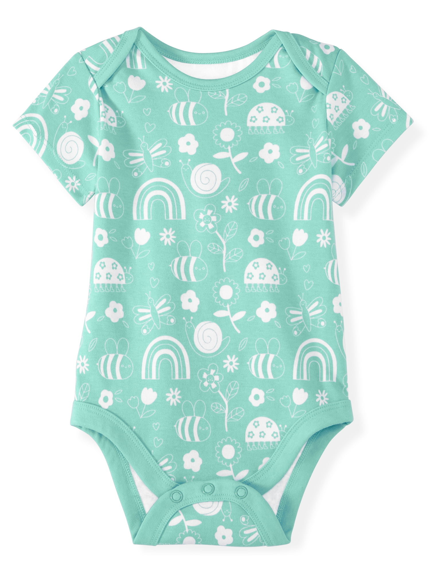 Garanimals Newborn & Baby Girl Cotton Lap-Shoulder Short-Sleeve Bodysuits, 4-Pack, Sizes 0–24M
