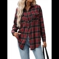 thumbnail image 2 of Camisa Abotonada para Mujer, Camisa A Cuadros, Larga, Solapa, Informal, para Negocios, Trabajo Rojo Vino XL, 2 of 10