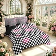 thumbnail image 2 of Manfei Checkered Art 7 Pieces Full Size Bedding Sets,Geometric Plaid Full Size Bed in a Bag,Black White Pink,Black Reversible, 2 of 7