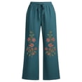 thumbnail image 2 of Embroidered Cotton Pant，Boho Embroidered Floral Pants Womens Casual Linen Pants Drawstring Elastic Waist Pants With Pockets Cotton Linen Flowy Palazzo Pants Vintage Lounge Trousers, 2 of 5