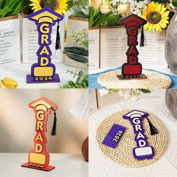 2026 Graduation Decorations Wooden Desktop Ornaments, Class of 2026 Graduation Gifts College University High School Senior Gifts 2026 Grad Party Congratulations Yellow&Purple