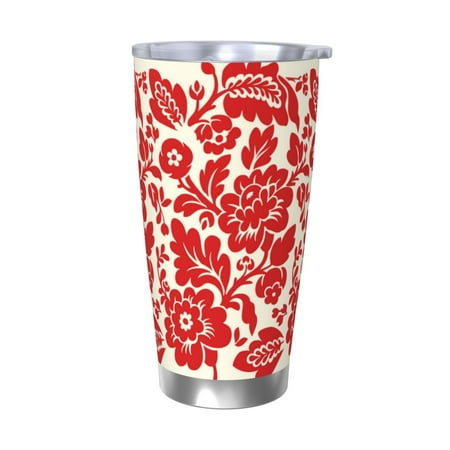 

Zeuib Flowers Red Beige Printed 20oz Stainless Steel Insulated Car Cup Stainless Steel Thermal Cup Vacuum Insulated Leak-proof Travel Mug Cup-Without Straw