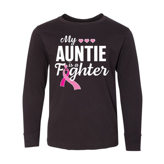Inktastic Breast Cancer Awareness My Auntie is a Fighter Long Sleeve Youth T-Shirt