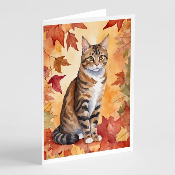 Carolines Treasures DAC7118GCA7P 5 x 7 in. California Spangled Cat in Fall Leaves Greeting Cards - Pack of 8