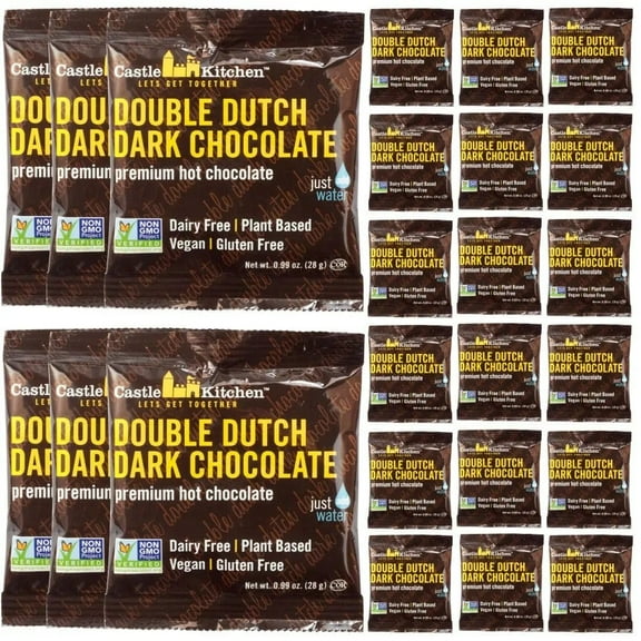 Castle Kitchen Hot Chocolate Sachets (25 Count) - Single Serve On The Go Hot Cocoa - Just Add Water - Dairy Free, Vegan 1oz Bulk Packets For A 6 oz Cup - With Real Chocolate, Not Chocolate Flavor