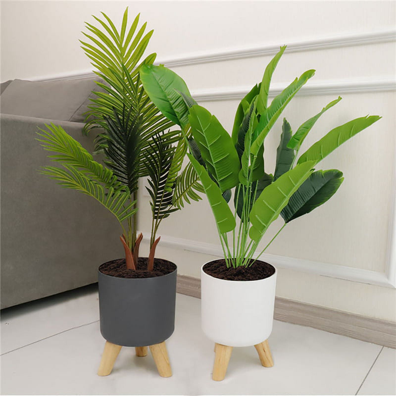 Modern Plant Pots with Wooden Legs Holder Bedroom Living Room Floor Standing Potted Flower Pot Home Garden Planters -2