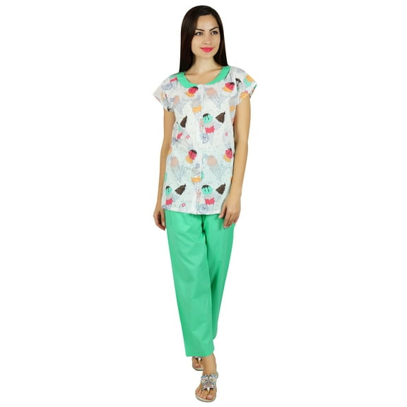 Bimba Womens Pajama Night Wear Set Short Sleeve Shirt with Pyjamas - Night Suit