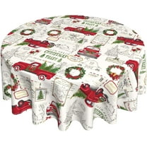 Christmas Round Tablecloth 60 Inch Red Truck Table Cloth Christmas Tree Vintage Polyester Table Cover Holiday Decorative for Christmas Winter Holiday Kitchen Party Indoor and Outdoor