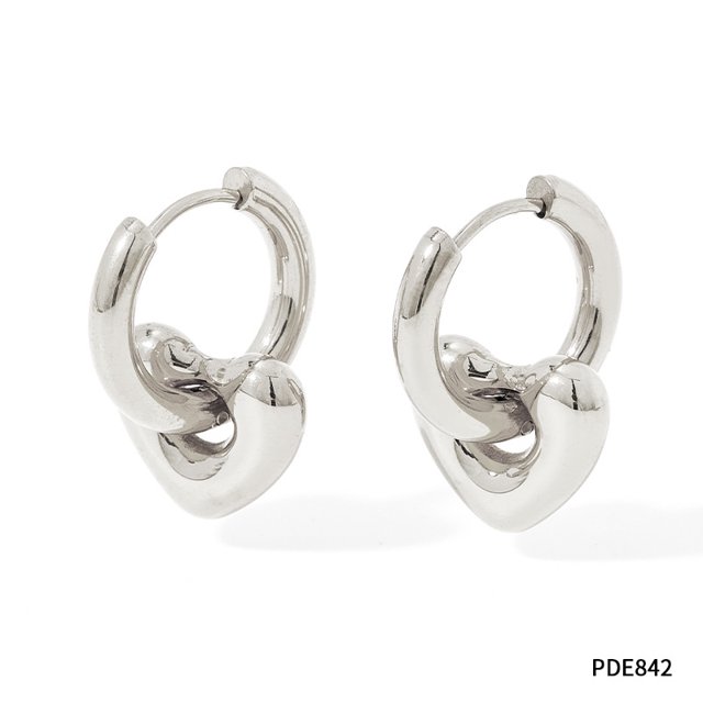 Pendientes de acero inoxidable con hebilla para la oreja, de titanio, con forma de corazón, estrella y luna, de lujo, con nicho brillante para mujer