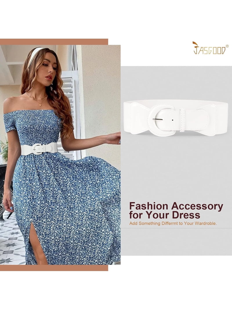 Women Wide Elastic Belt Vintage Chunky Buckle Retro Dress Accessory Women Wide Stretchy Belt,Vintage Chunky Buckle Elastic Waist  main image 2