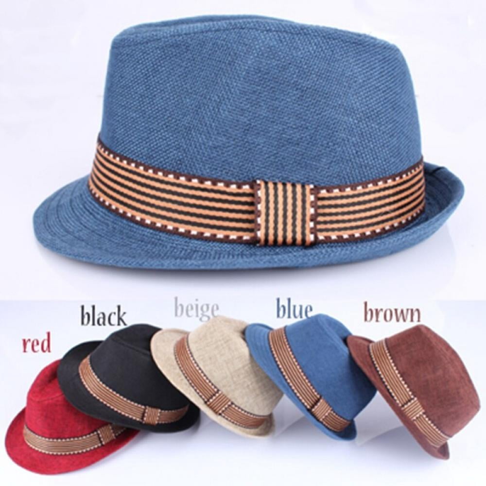Clearance Kid Boys Fedora Hat Jazz Cap Sun-Hat Short Brim Cotton Photography Trilby Top Sun Hats