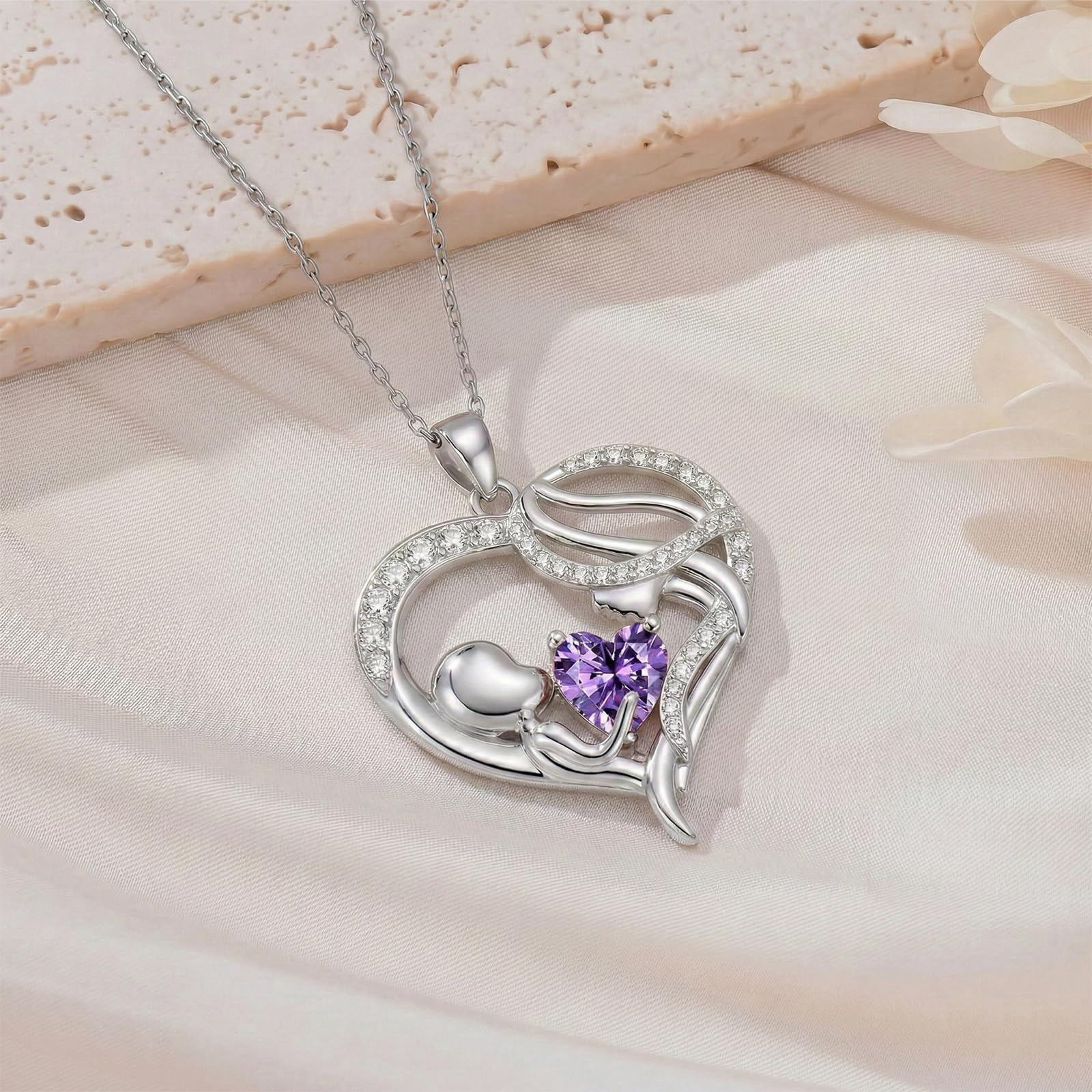 Taioiat Mother's Day Necklace with Birthstone, New Mom Gifts for Women, Mama Heart Pendant Necklace with Birthstone for Women, Birthday Gift for Wife and Grandmother