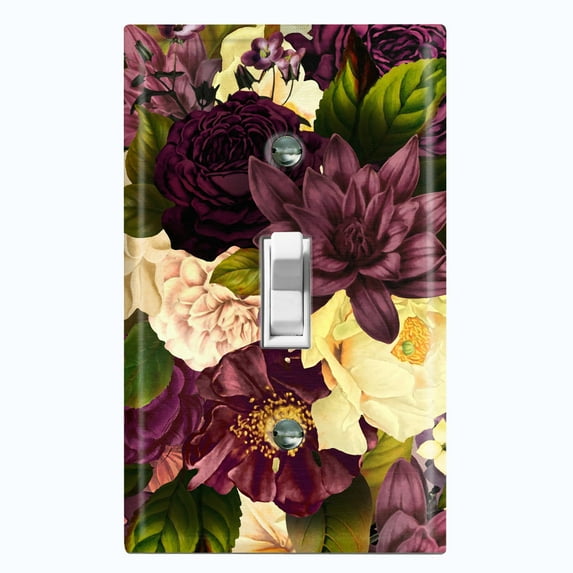 Metal Light Switch Plate Outlet Cover Purple White Rose Wallpaper ROS018