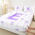 thumbnail image 3 of Castle Fairy Teens Boys Girls Bowknot Personalized Initial E 3Pcs Twin Sheet Sets,Purple Geometric Stripes Twin Fitted Sheet,Dreamy Princess Breathable Flat Sheet,Microfiber Bedroom Decor, 3 of 7