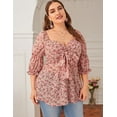 thumbnail image 5 of XCHQRTI Women Floral Print Chiffon Long Sleeves Blouse Shirts Women V Neck Plus Size Tops, 5 of 8