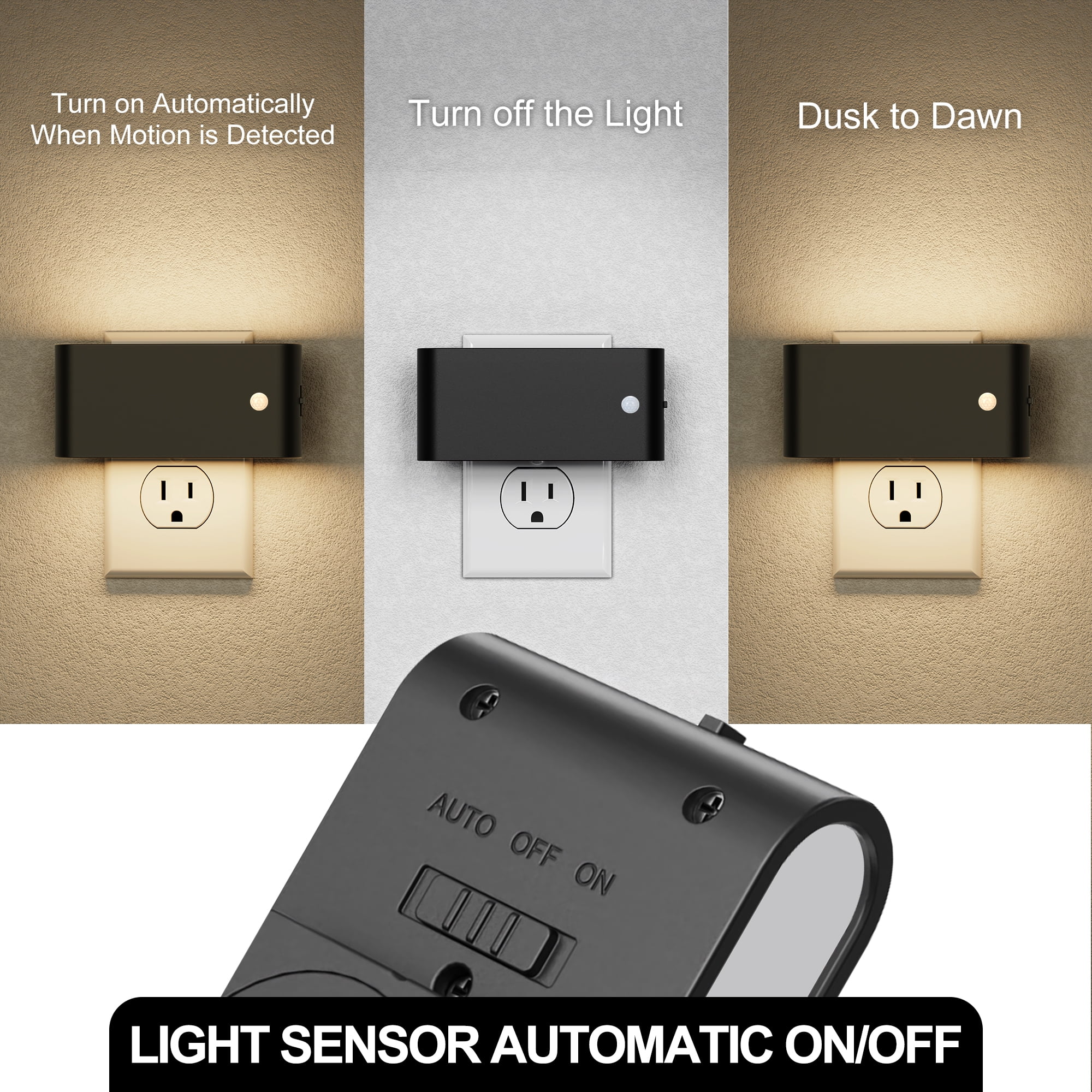 YANSUN 2-Pack Plug-in Motion Sensor Night Lights - Dimmable 3000K Warm White LED with Auto on/off for Hallway Bedroom Rooms