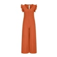 thumbnail image 5 of Maean Wide Leg Dress Jumpsuit for Women Causal Trendy Ruffled Sleeve V Neck Loose Rompers Plus Size Long Pants, 5 of 6