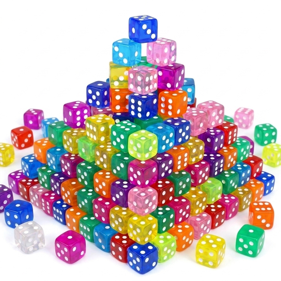DualFerv 70PCS Translucent Colorful Dice Set, 6-Sided Standard Dice for Board Games, Math Games, Classroom, Party Favors