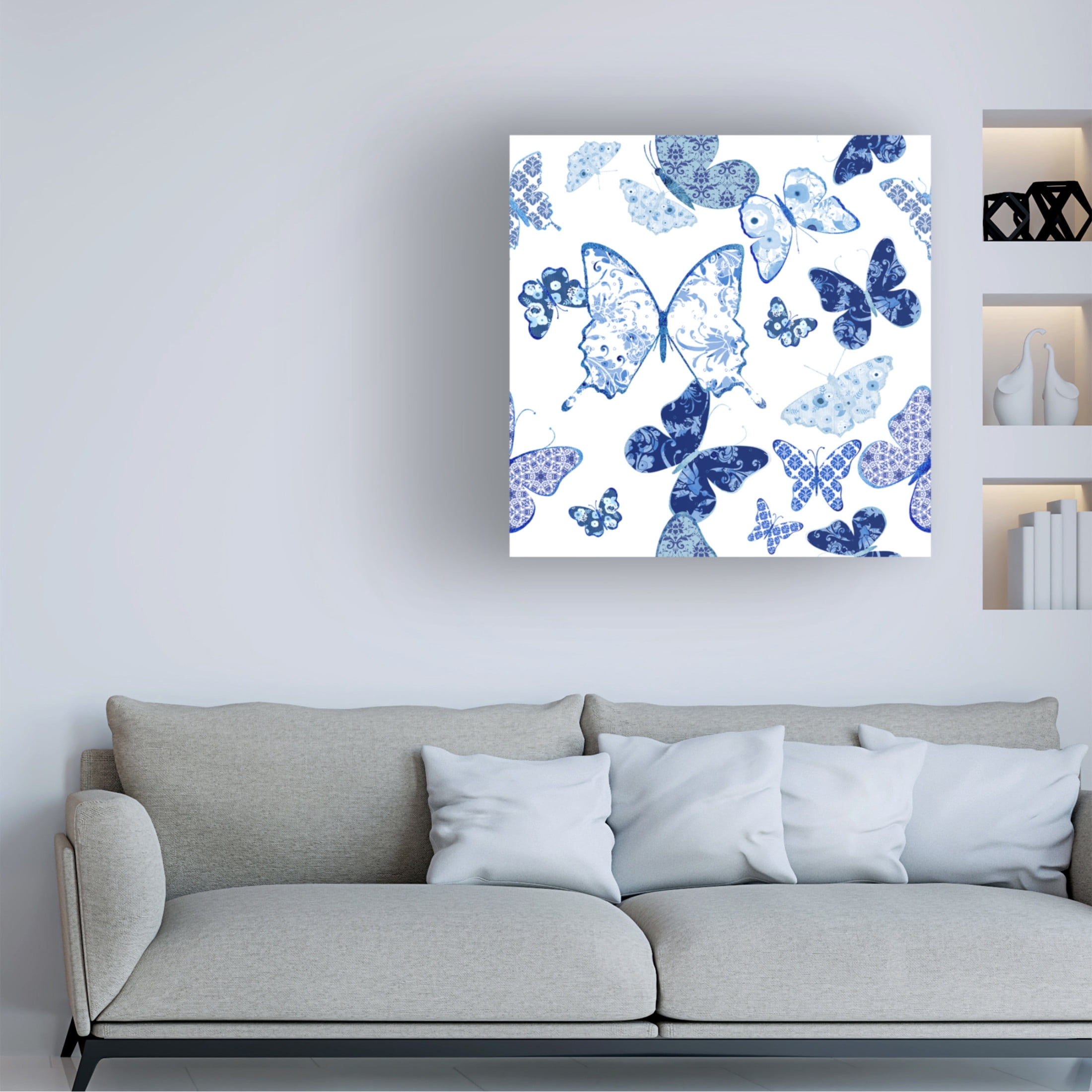 Canvas Wall Art - Jean Plout 'Beautiful Blue Butterflies A' Wall Art for Living Room, Bedroom, or Office Décor by Trademark Fine Art - 24 x 24 Inches