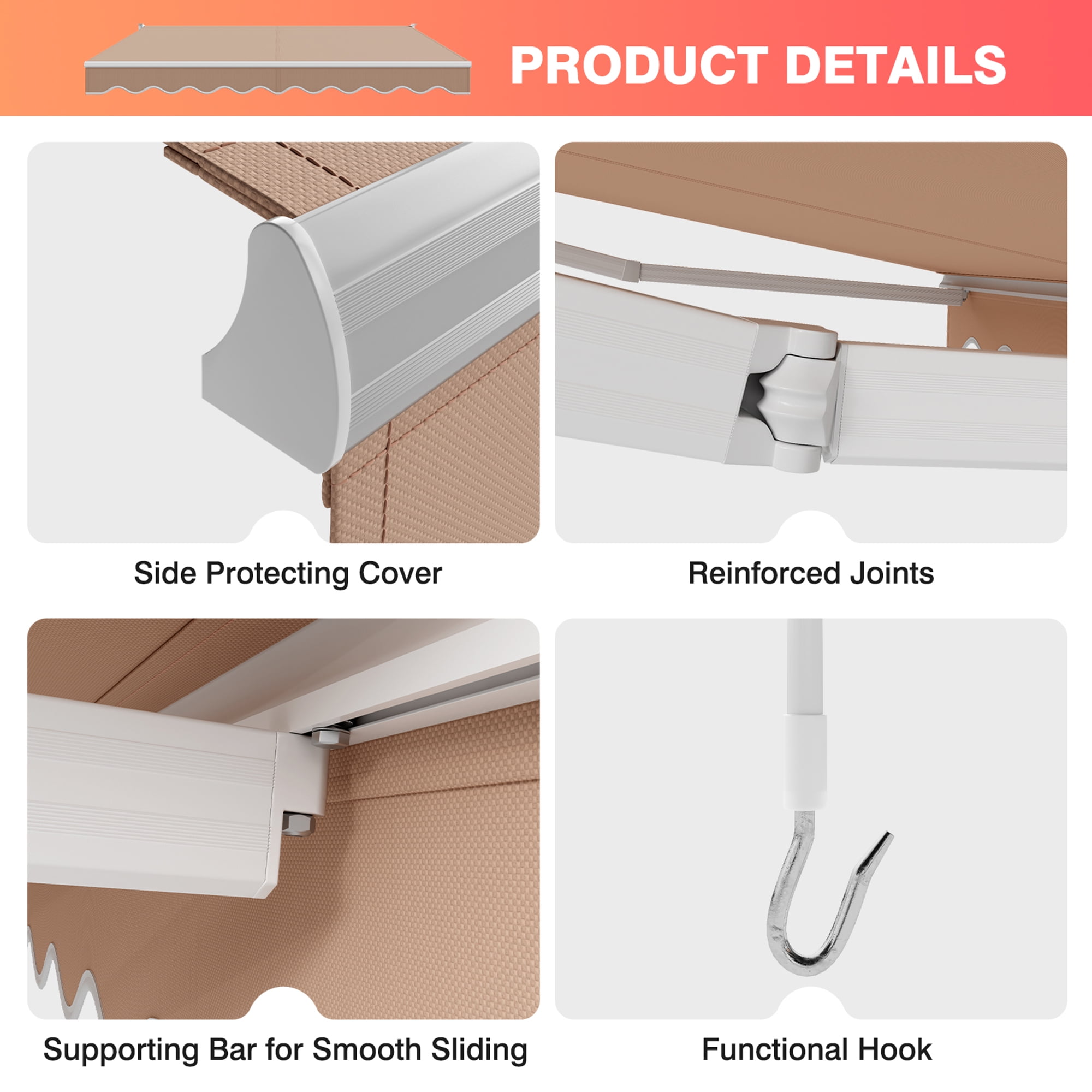 Gymax Fashion 10' x 8.2' Retractable Awning Sunshade Shelter Manual Crank Handle Beige