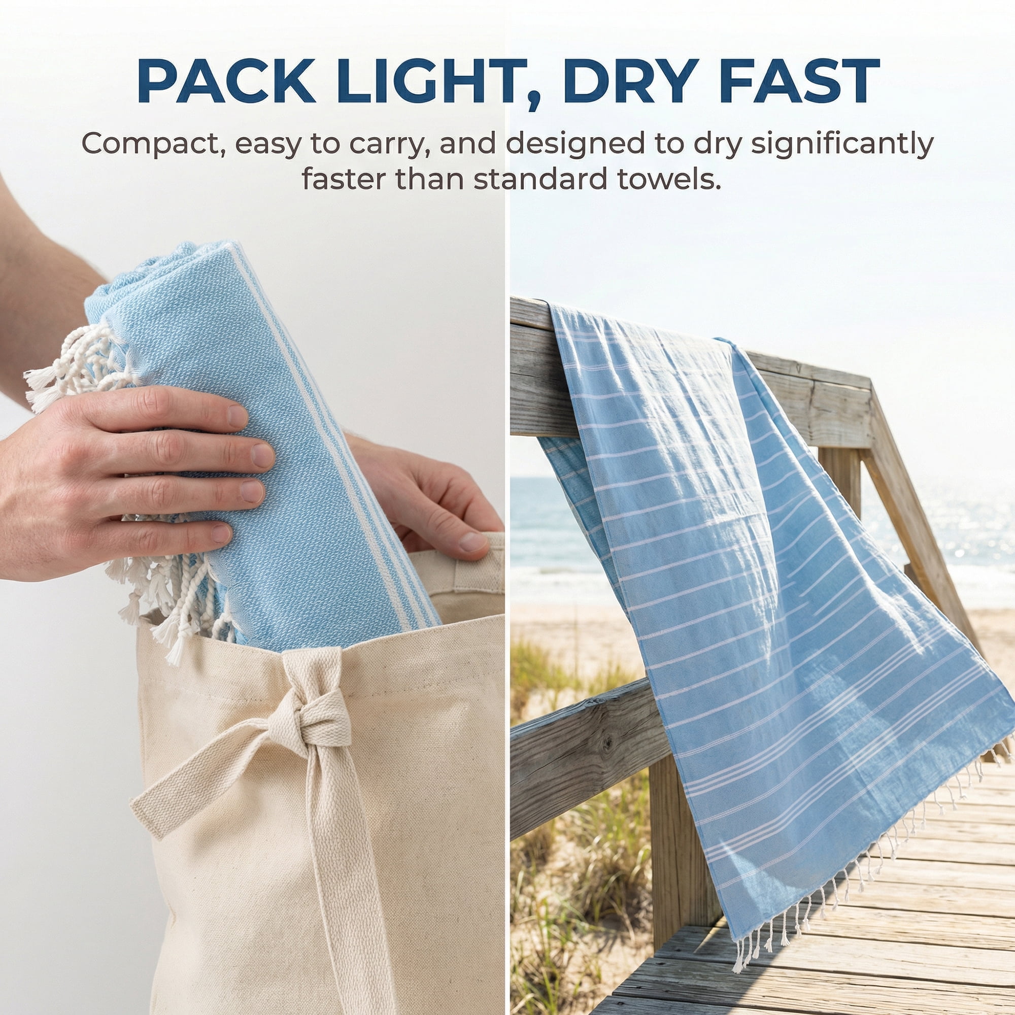 Unique Bargains Stripe Turkish Sand Free Towel 2 Pack Light Blue 71"x35"