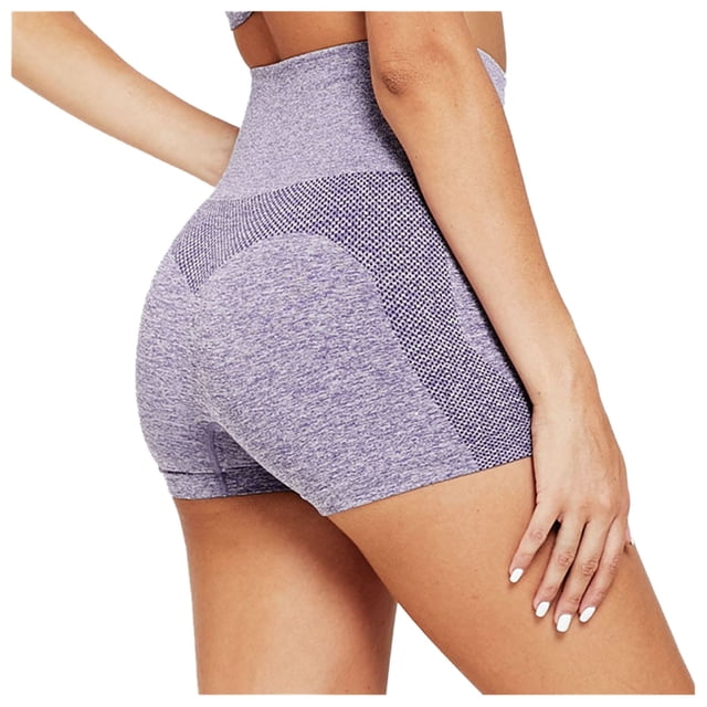 Gibobby Pantalones cortos de yoga Pantalones cortos ajustados para yoga, sin costuras, para mujer, para fitness, levantamiento de cadera, cintura alta(Morado,M)