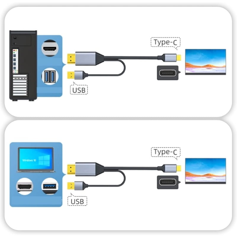 DisplayPort To USB Type C Cable 4K@60Hz Touch Function For Portable Monitors Laptops Aluminum USB Type C Cable DisplayPort To USB C Cable