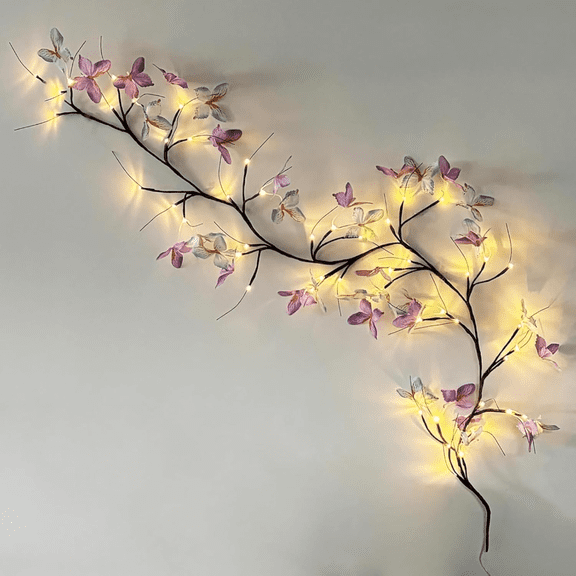 Willow Vine Light with Butterfly 48LED 6FT Enchanted Wall Decoration Vine Lights 8 Light Modes for Indoor Home Wall Decoration(Warm White)