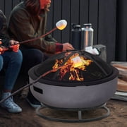 Afterglow Round Terrafab Wood Burning Fire Pit with Safe Spark Screen and Poker, Light Gray