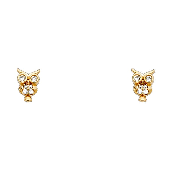 14k Yellow Gold Owl Cubic Zirconia Stud Screw Back Earrings Stud Earring for Women
