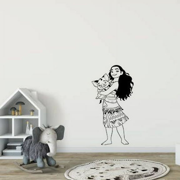 Moana Pet Pig Pua Cartoon Princess Character Cartoon Wall Sticker Art Decal for Girls Boys Room Bedroom Nursery Kindergarten House Fun Home Decor Stickers Wall Art Vinyl Decoration Size (30x27 inch)
