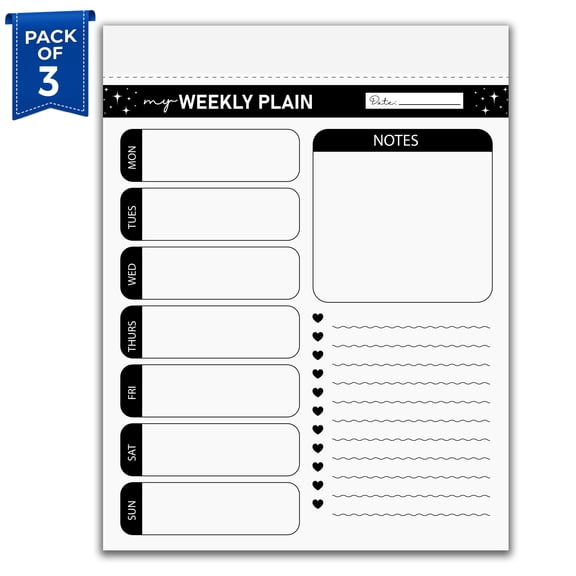 Weekly Planner Pad Notepad Pack of 3, 5.5 x 8.5 Inch Undated Weekly Schedule Organizer with 50 Sheets, Weekly Productivity Planner with Goals, Tasks & Notes for Work, School & Home