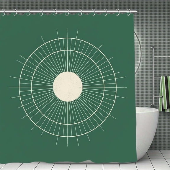 Boho Green Sun Sunrise Sunshine Print Shower Curtain,Modern Fabric Waterproof Shower Curtain Set with Hooks 70.8×70.8Inch (180×180cm)