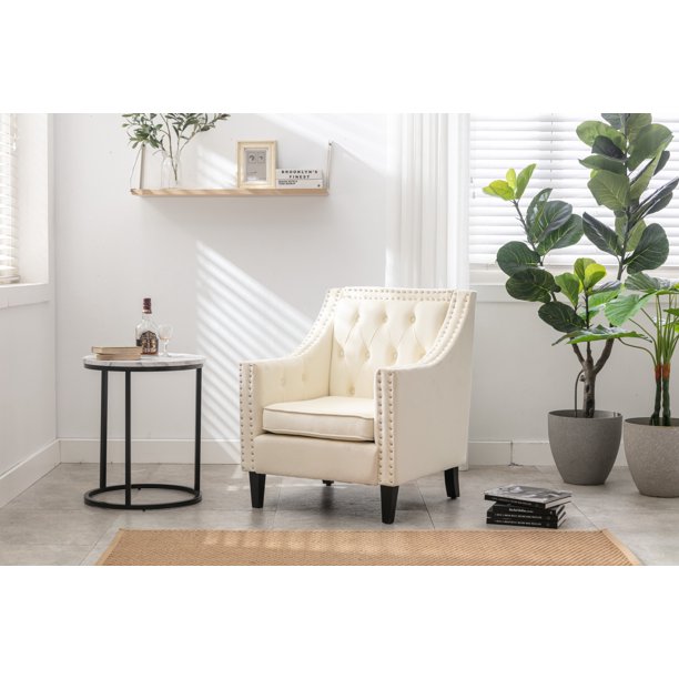 Velvet Accent Chair, Modern Cozy Sofa Chair with Wood Legs, Tufted