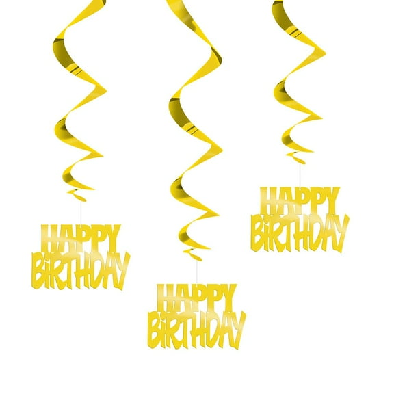 "Happy Birthday" Hanging Decorations, 32 in, Gold, 3ct