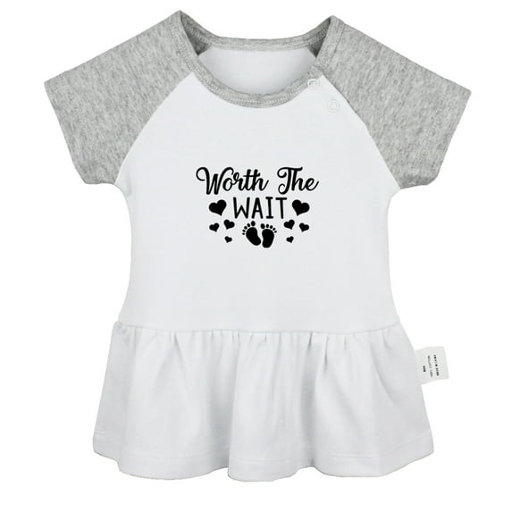 Worth The Wait Funny Dresses For Baby, Newborn Babies Skirts, Infant Princess Dress, 0-24M Kids Graphic Clothes (Gray Raglan Dresses, 6-12 Months)