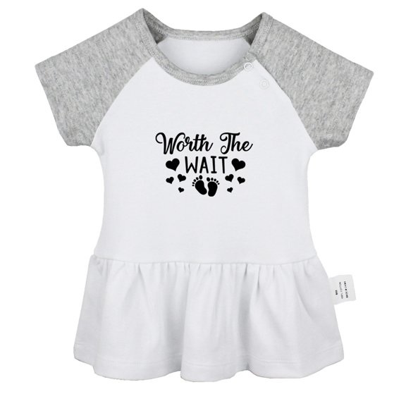 Worth The Wait Funny Dresses For Baby, Newborn Babies Skirts, Infant Princess Dress, 0-24M Kids Graphic Clothes (Gray Raglan Dresses, 18-24 Months)