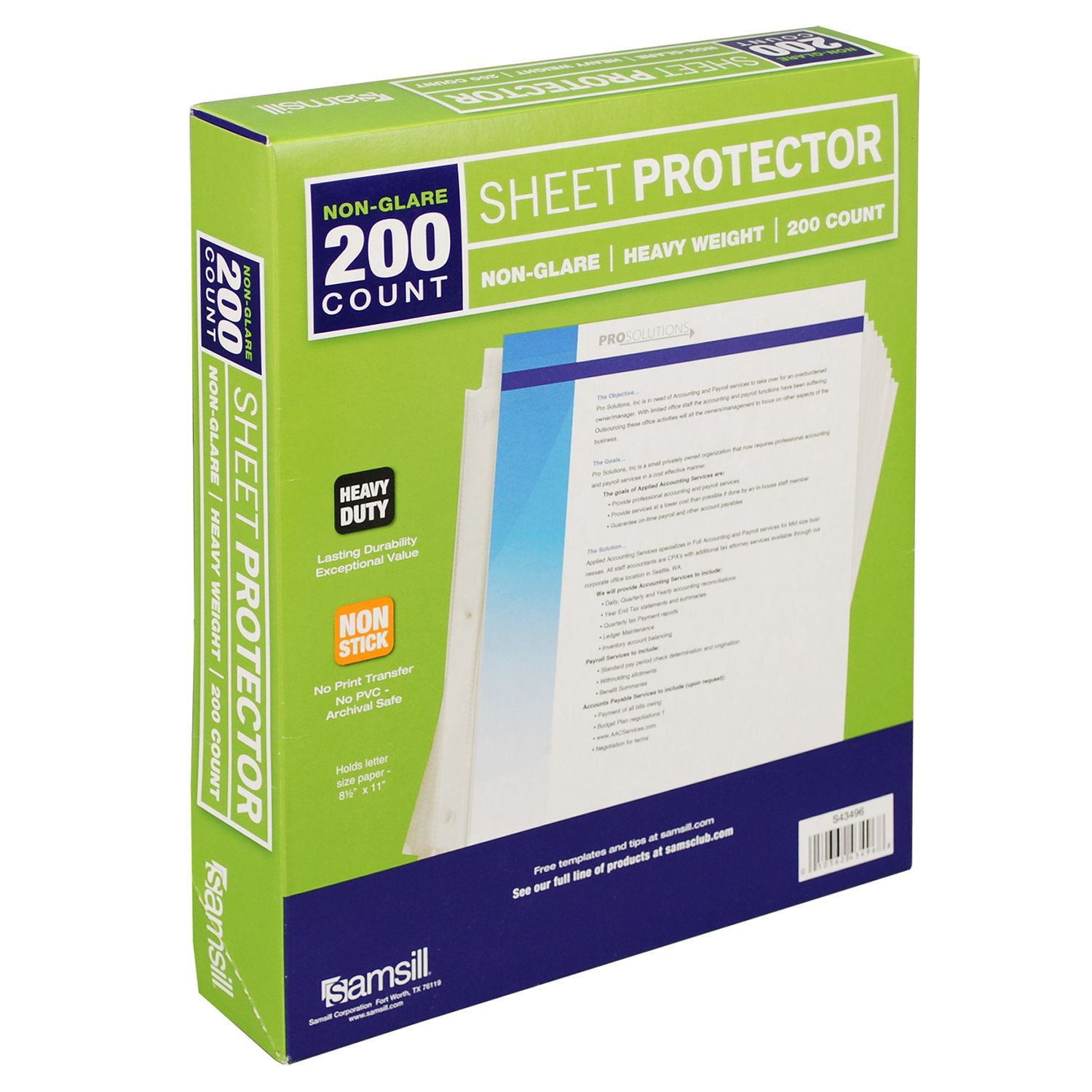 Samsill 100 Non-Glare Standard Weight Sheet Protectors Reinforced 3 Hole Desi...