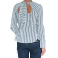 thumbnail image 3 of BAR III $60 Womens New 1160 Blue Striped Bell Sleeve Keyhole Casual Top L B+B, 3 of 3