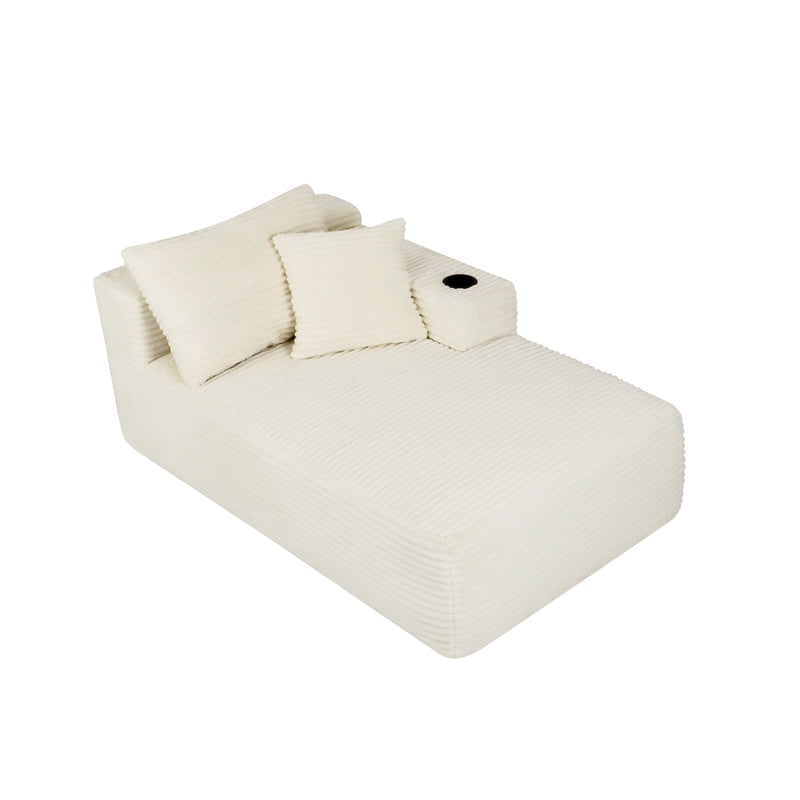 38''W Single Chaise Lounge with Right Cup Holder & Storage Pocket, Boneless Floor Sofa Accent Chair with Pillow