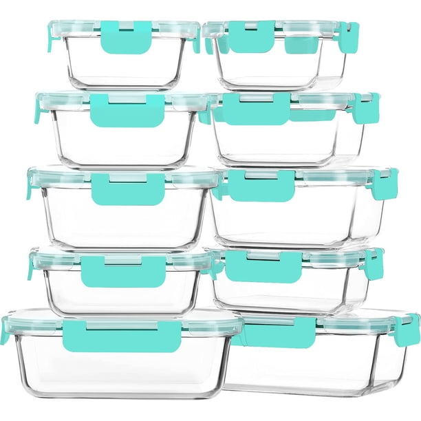 Recipiente de vidrio para almacenamiento de alimentos M MCIRCO, paquete de 10 con tapas, color verde