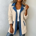 thumbnail image 6 of Sevevn Women's Color Block Denim Trim Corduroy Jacket Lapel Collar Button Down Long Sleeve Mid Length Casual Patchwork Outerwear Coat with Pockets Beige L, 6 of 9