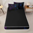 thumbnail image 4 of Erosebridal Grid Geometric Print Zipper Twin Comforter Sets with Fitted Sheet and 2 Pillowcases,Purple Blue Neon Gradient Zipper Bedding Set For Boys,Black Reversible,4-Piece, 4 of 7