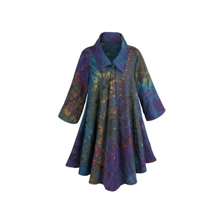 Garden Fantasy Models Coat - Women's Royal Garden Circle Coat - 100% Cotton in Purple Tie-Dye